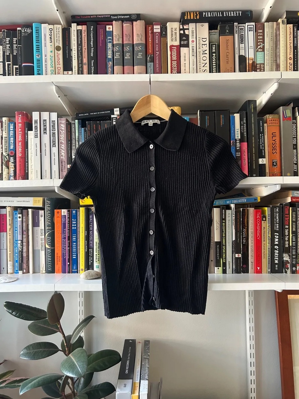 Alex Mill Suzanne Ribbed Polo in Black